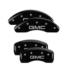 Load image into Gallery viewer, MGP 4 Caliper Covers Engraved Front &amp; Rear GMC Black Finish Silver Char 2019 GMC Terrain