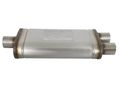 aFe MACHForce XP SS Muffler 2.5in Center Inlet / 2.5in Dual Outlets 18in L x 9in W x 4in H Body aFe