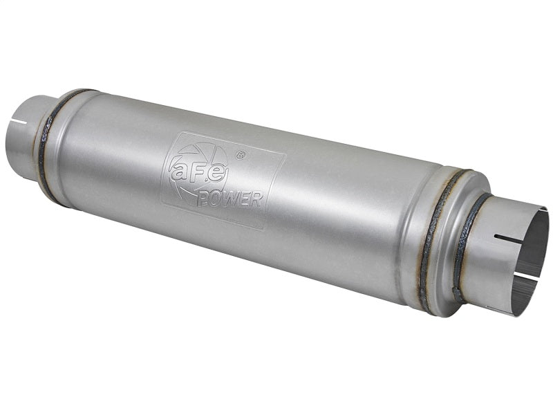 aFe ATLAS Aluminized Steel Muffler 5in Center/Center 24in L x 7in Diameter - Round Body - eliteracefab.com