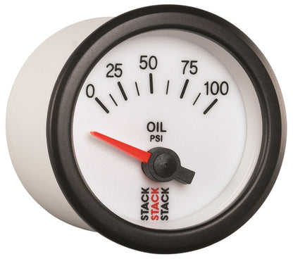 Autometer Stack 52mm 0-100 PSI 1/8in NPTF Electric Oil Pressure Gauge - White ST3252
