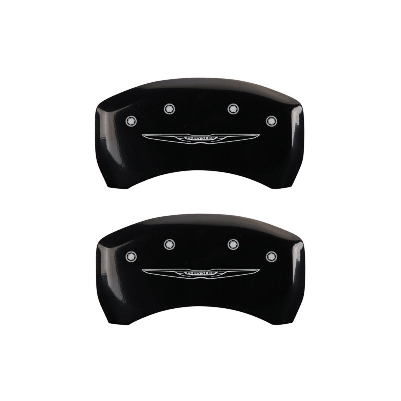 MGP 4 Caliper Covers Engraved Front & Rear Style 2/Chrysler Wing Black finish silver ch MGP
