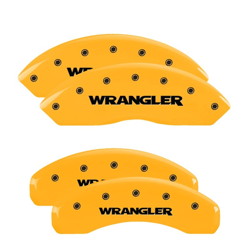 MGP 4 Caliper Covers Engraved Front & Rear Wrangler Yellow Finish Black Char 2018 Jeep Wrangler MGP