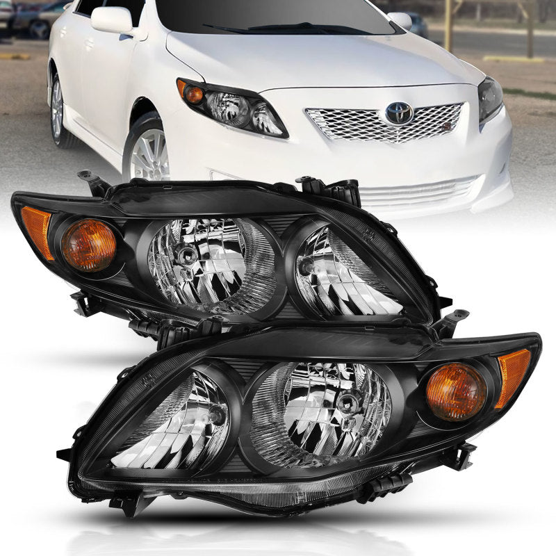 ANZO 2009-2010 Toyota Corolla Crystal Headlight Black Amber - eliteracefab.com