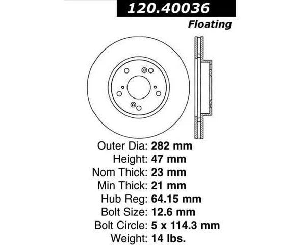 CENTRIC 08-10 HONDA ACCORD EX/EX-L COUPE / 08-10 LX/LX-P/LX+ SEDAN FRONT PERFORMANCE ROTOR, 120.40036 - eliteracefab.com