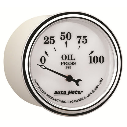 AutoMeter Gauge Oil Press 2-1/16in. 100PSI Elec Old Tyme White II 1227