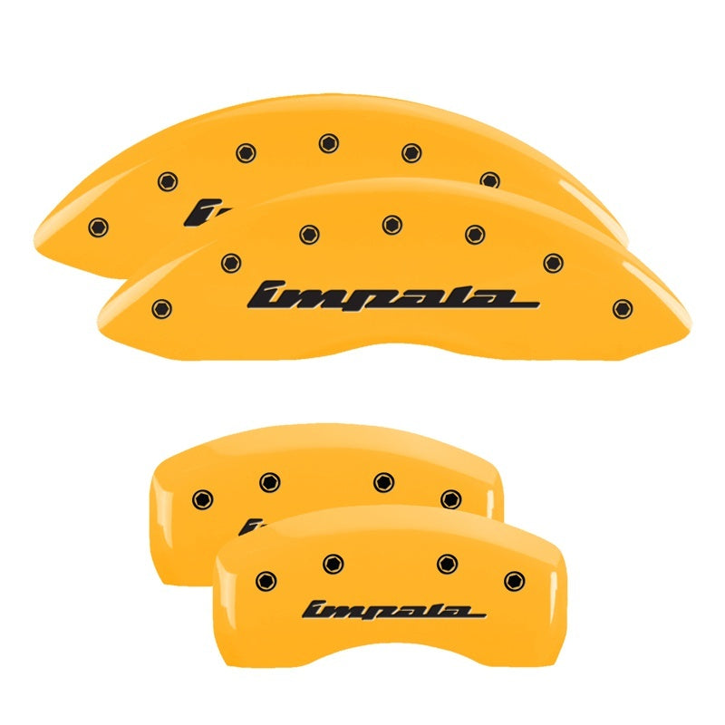 MGP 4 Caliper Covers Engraved Front & Rear Impala Yellow finish black ch MGP