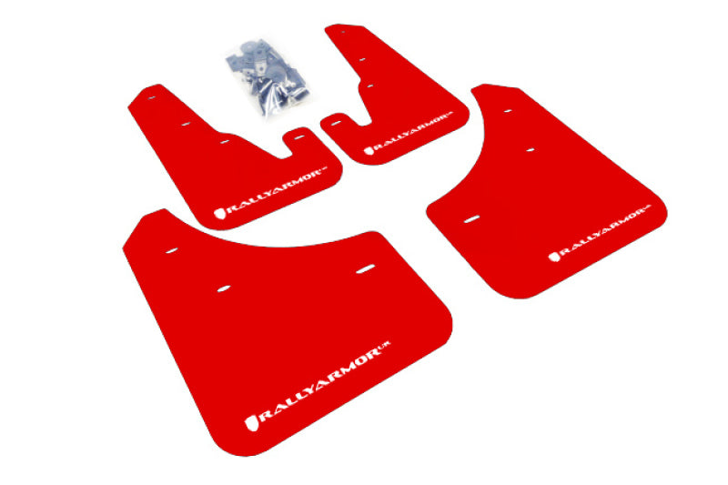 Rally Armor UR Mudflaps Urethane - Mazda 3 2004-2009 (inc. 2007-2009 Mazdaspeed3) - Red/White - eliteracefab.com