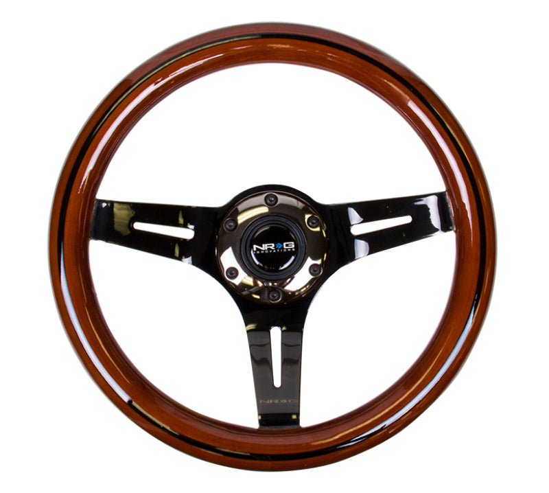 NRG Black Inlay 3 Black Chrome Spokes 310mm Classic Dark Wood Grain Wheel Universal - eliteracefab.com