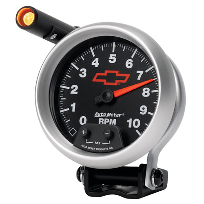Autometer GM Red Bowtie Black 3-3/4in 0-10000 RPM Pedestal Mount Tachometer Quick-Lite 3690-00406