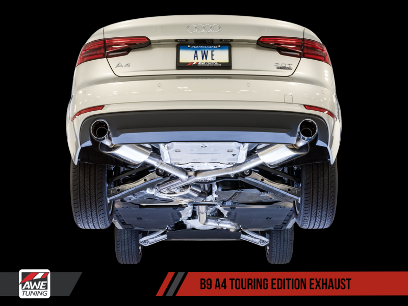 AWE Tuning Audi B9 A4 Touring Edition Exhaust Dual Outlet - Chrome Silver Tips (Includes DP) - eliteracefab.com