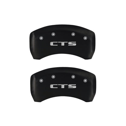 MGP 4 Caliper Covers Engraved Front Cursive/Cadillac Engraved Rear CTS Red finish silver ch MGP