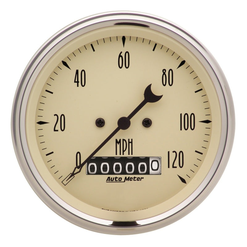 Autometer 3-3/8in 120mph Antique Beige Elec. Programmable Speedometer w/ Wheel Odometer