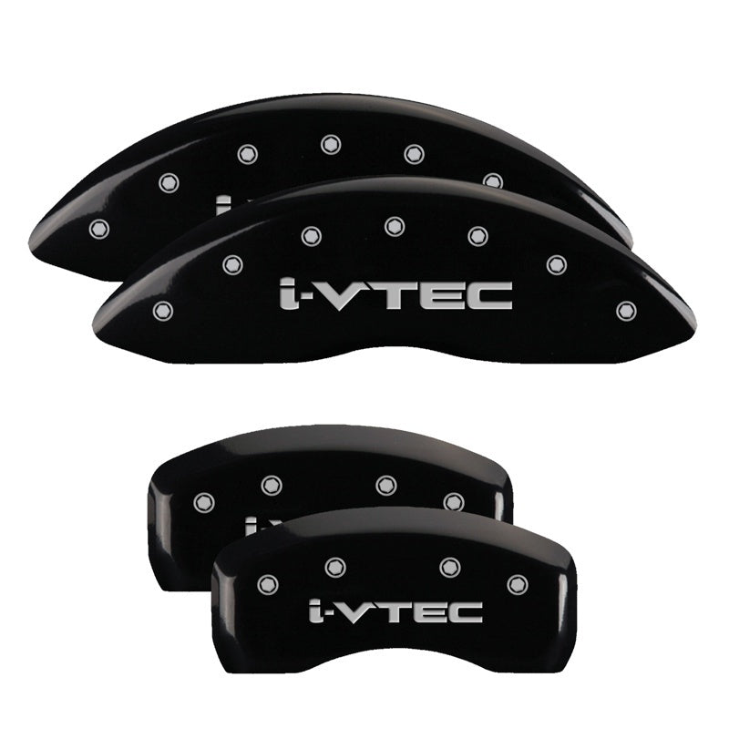 MGP 4 Caliper Covers Engraved Front & Rear I-Vtec Black Finish Silver Char 2016 Acura ILX MGP