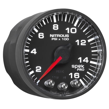 Autometer Spek-Pro Gauge Nitrous Press 2 1/16in 1600psi Stepper Motor W/Peak & Warn Blk/Blk P320328