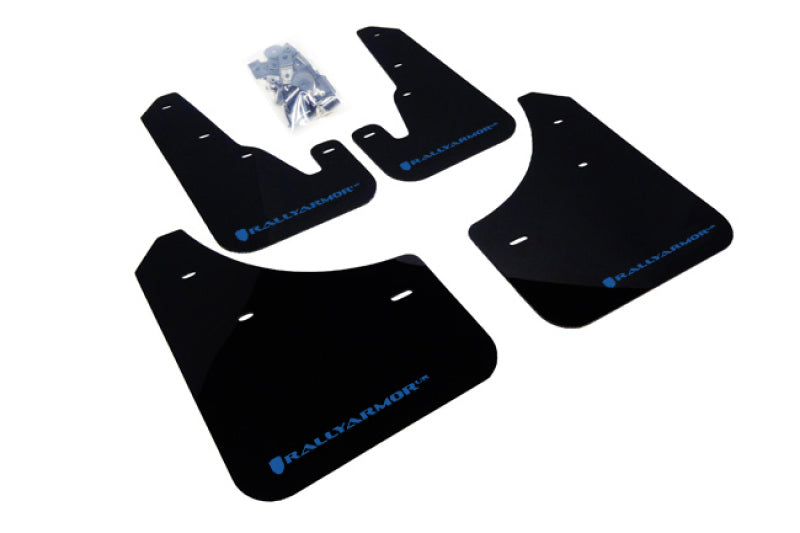 Rally Armor UR Mudflaps Urethane - Mazda 3 2004-2009 (inc. 2007-2009 Mazdaspeed3) - Black/Blue - eliteracefab.com