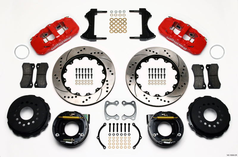 Wilwood AERO4 Rear P-Brake Kit 14.00in Drilled Red Small Ford 2.50in Offset Wilwood