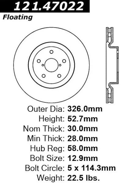 CENTRIC 05-07 STI FRONT ROTOR, 121.47022 - eliteracefab.com