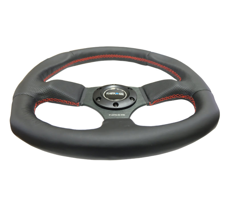 NRG Reinforced Steering Wheel Leather Steering Wheel Red Stitch - eliteracefab.com