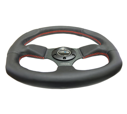 NRG Reinforced Steering Wheel Leather Steering Wheel Red Stitch - eliteracefab.com