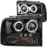 ANZO USA Ford Excursion Projector Headlights W/ Halo Black W/ Led Strip Ccfl 1pc; 2005-2007