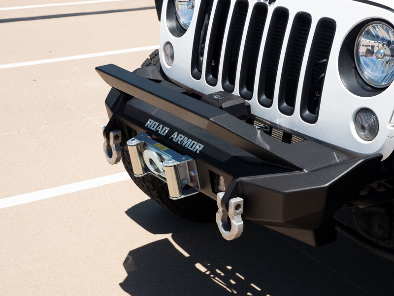 Road Armor 07-18 Jeep Wrangler JK Stealth Front Winch Bumper w/Bar Guard Mid Width - Tex Blk Road Armor