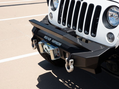 Road Armor 07-18 Jeep Wrangler JK Stealth Front Winch Bumper w/Bar Guard Mid Width - Tex Blk Road Armor