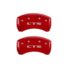 Load image into Gallery viewer, MGP 4 Caliper Covers Engraved Front Cursive/Cadillac Engraved Rear CTS Red finish silver ch