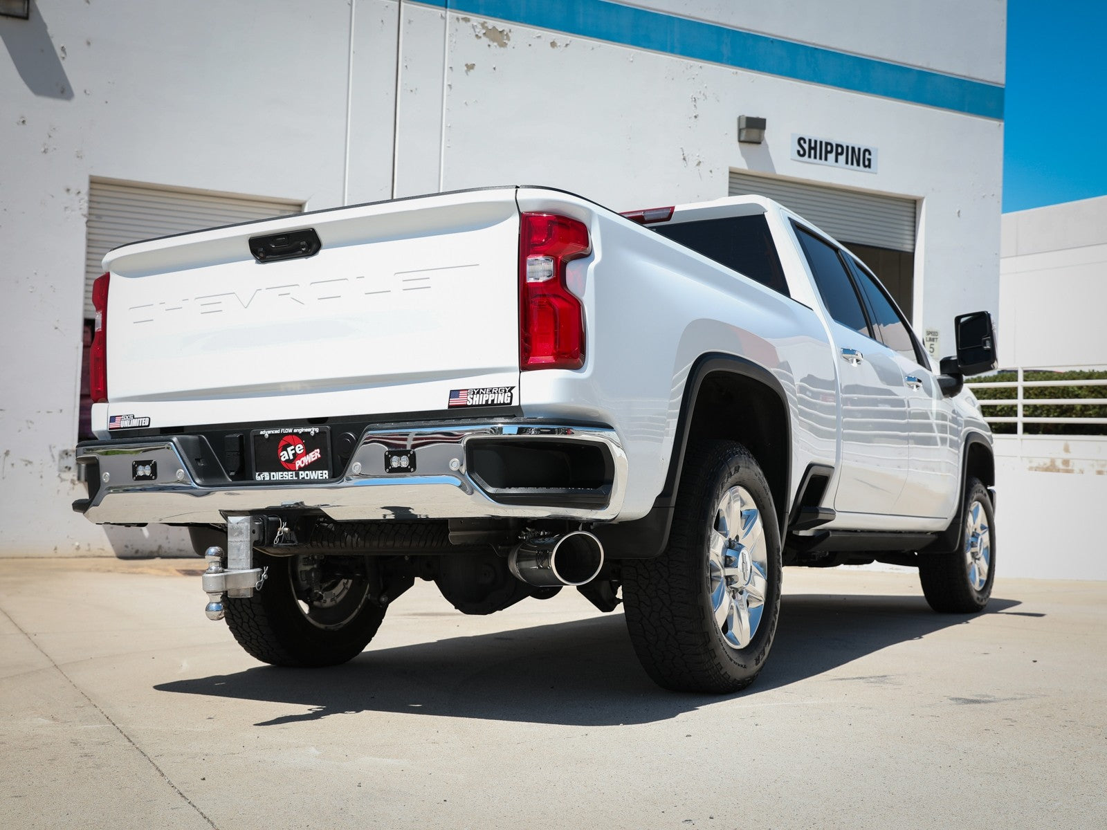aFe Large Bore-HD 5 IN 409 SS DPF-Back Exhaust System w/Polished Tip 20-21 GM Truck V8-6.6L - eliteracefab.com