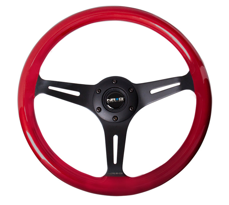NRG Red Pearl Flake Paint 3 Black Spokes 350mm Classic Wood Grain Wheel Universal - eliteracefab.com
