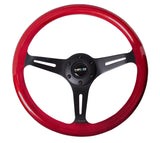 NRG Red Pearl Flake Paint 3 Black Spokes 350mm Classic Wood Grain Wheel Universal - ST-015BK-RD