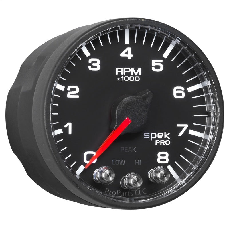 Autometer Spek-Pro Black 2 1/16 inch 8K RPM Tach w/ Shift Light and Peak Memory P334328