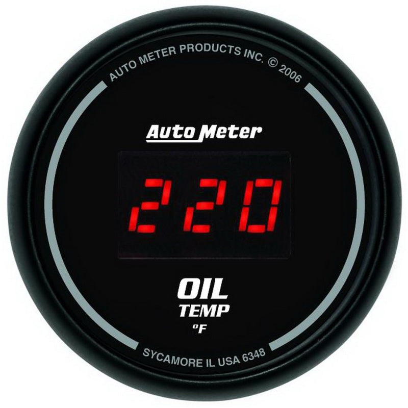 AutoMeter GAUGE; OIL TEMP; 2 1/16in.; 340deg.F; DIGITAL; BLACK DIAL W/RED LED - eliteracefab.com