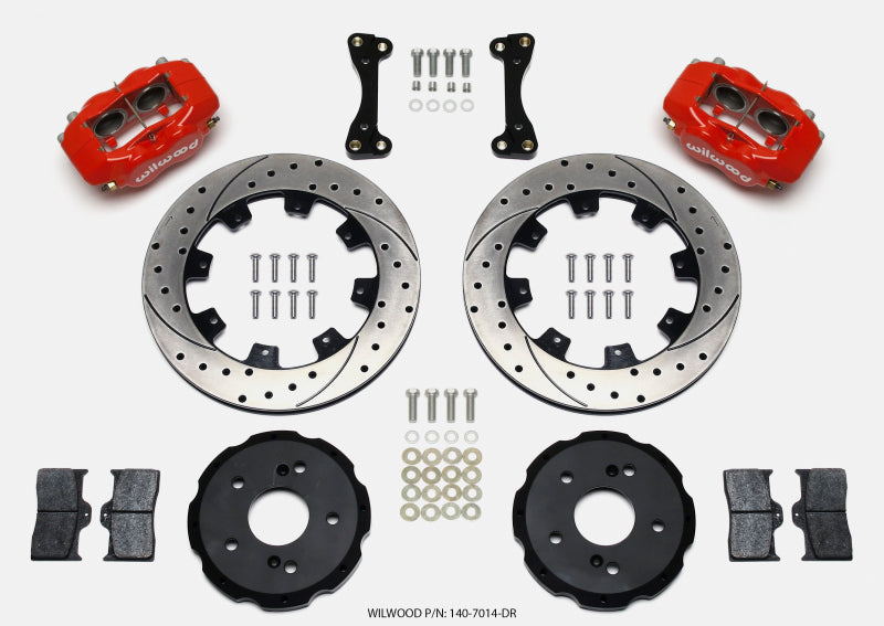 Wilwood Forged Dynalite Front Hat Kit 12.19in Drilled Red 02-06 Acura RSX-5 Lug - eliteracefab.com