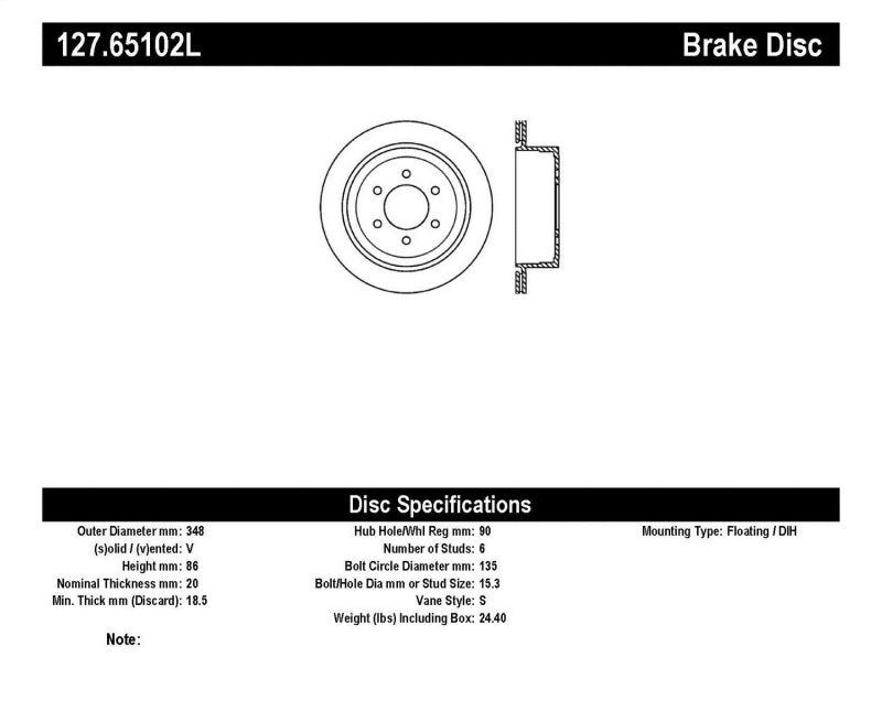 STOPTECH 04-09 FORD F150 / 06-08 LINCOLN MARK LT REAR LEFT SLOTTED & DRILLED ROTOR, 127.65102L - eliteracefab.com