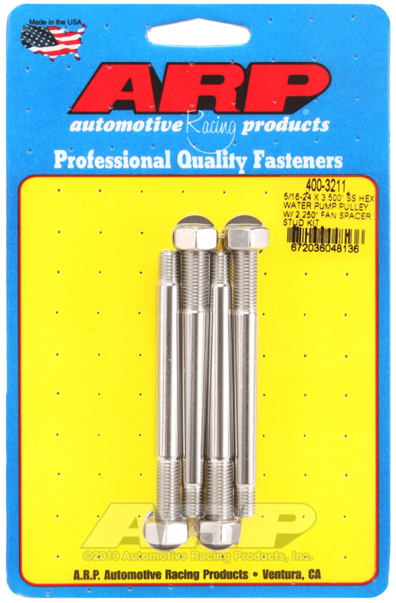 ARP 5/16-24 X 3.500 SS Hex Water Pump Pulley w/ 2.250in Fan Spacer Stud Kit ARP