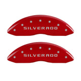 MGP 4 Caliper Covers Engraved Front & Rear Silverado Red finish silver ch