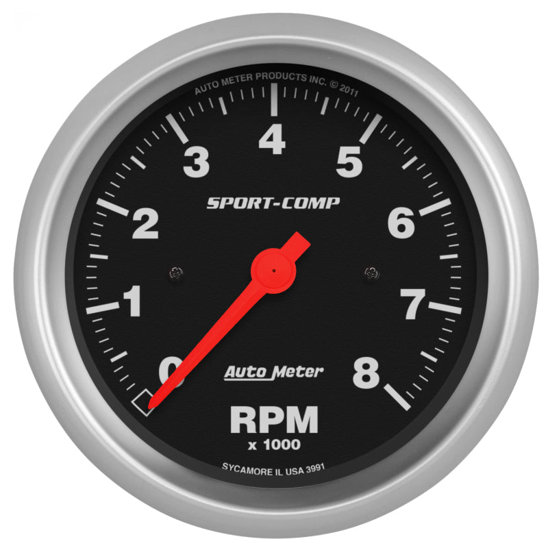 AutoMeter GAUGE; TACHOMETER; 3 3/8in.; 8K RPM; IN-DASH; SPORT-COMP - eliteracefab.com