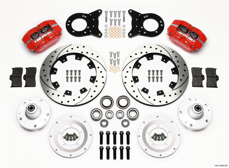 Wilwood Dynapro Dust-Boot Front Kit 12.19in Drill Red 1965-1969 Mustang Disc & Drum Spindle Wilwood