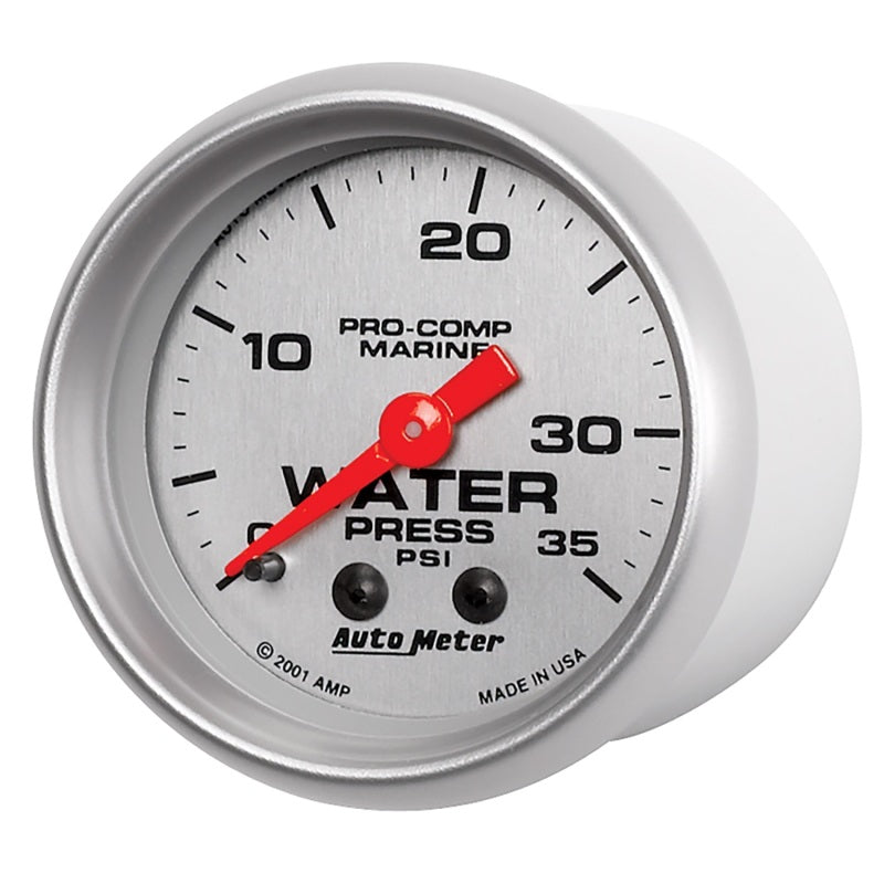 Autometer Marine Silver 2-1/16in 35 PSI Mechanical Water Pressure Gauge 200772-33