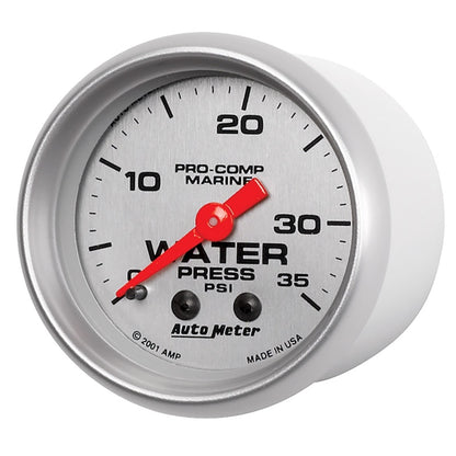 Autometer Marine Silver 2-1/16in 35 PSI Mechanical Water Pressure Gauge 200772-33