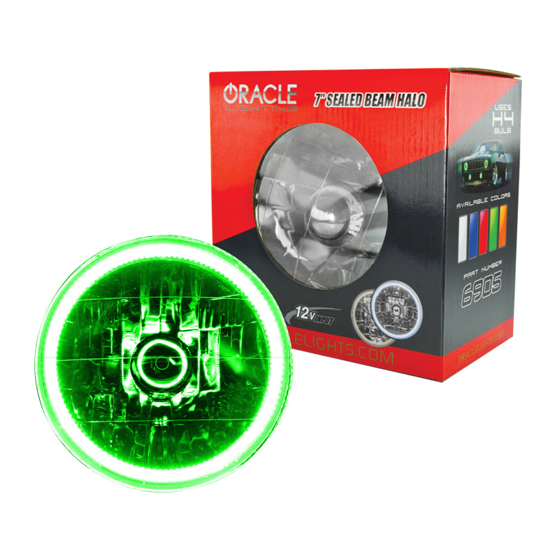 Oracle Pre-Installed Lights 7 IN. Sealed Beam - Green Halo - eliteracefab.com