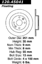 Load image into Gallery viewer, CENTRIC 94-05 MAZDA MIATA MX-5/92-95 MX-3 (NORMAL SUSPENSION) REAR PREMIUM BRAKE ROTOR, 120.45041 - eliteracefab.com