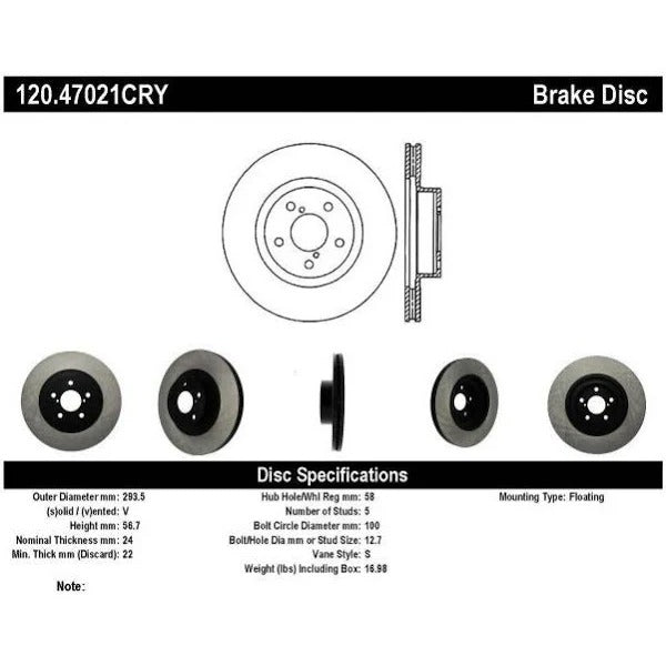 STOPTECH 06-08 SUBARU LEGACY WAGON/SEDAN 2.5I FRONT CYRO PERFORMANCE ROTOR, 120.47021CRY - eliteracefab.com