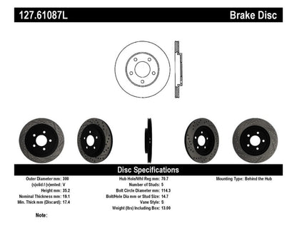 STOPTECH 05-10 FORD MUSTANG SLOTTED & DRILLED LEFT REAR ROTOR, 127.61087L - eliteracefab.com