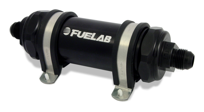 Fuelab 828 In-Line Fuel Filter Long -8AN In/Out 40 Micron Stainless - Black - eliteracefab.com