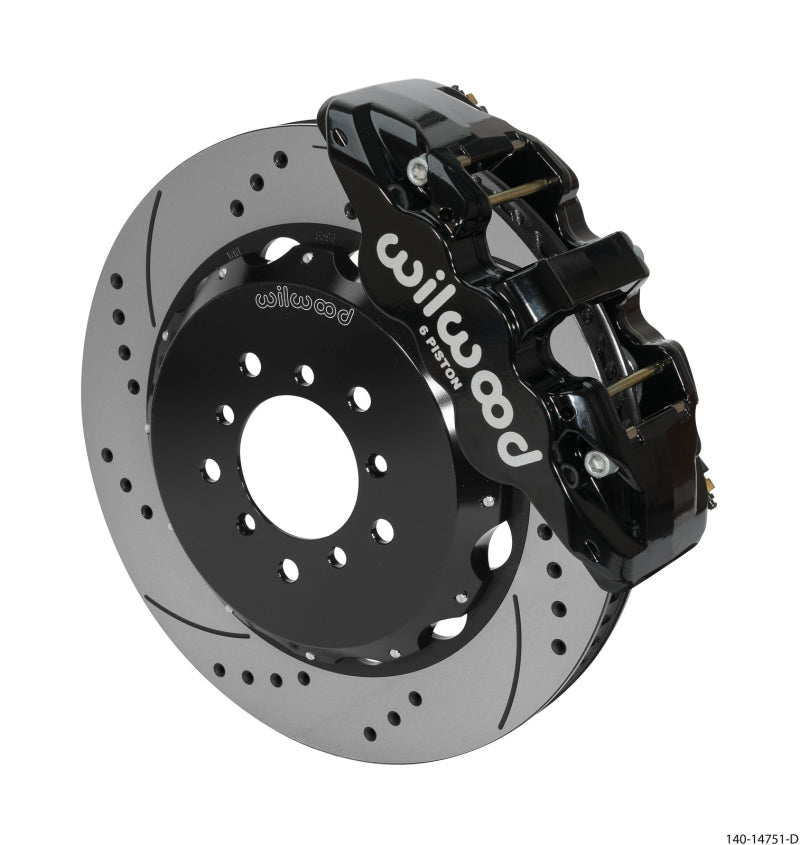 Wilwood AERO6 Front Hat Kit 14.00 Drilled Black 00-06 BMW M3 E46 w/Lines Wilwood