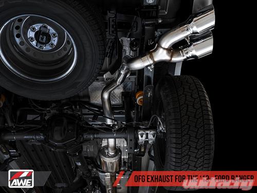 AWE Tuning 2019+ Ford Ranger 0FG Performance Exhaust System w/Chrome Silver Tips & Bash Guard - eliteracefab.com