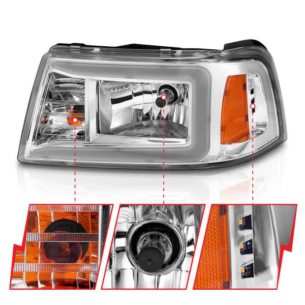 ANZO 2001-2011 Ford Ranger Crystal Headlights w/ Light Bar Chrome Housing - eliteracefab.com