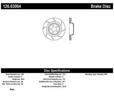 CENTRIC 06-07 CHRYSLER SRT-8 OE DESIGN BRAKE ROTOR, 126.63064 - eliteracefab.com