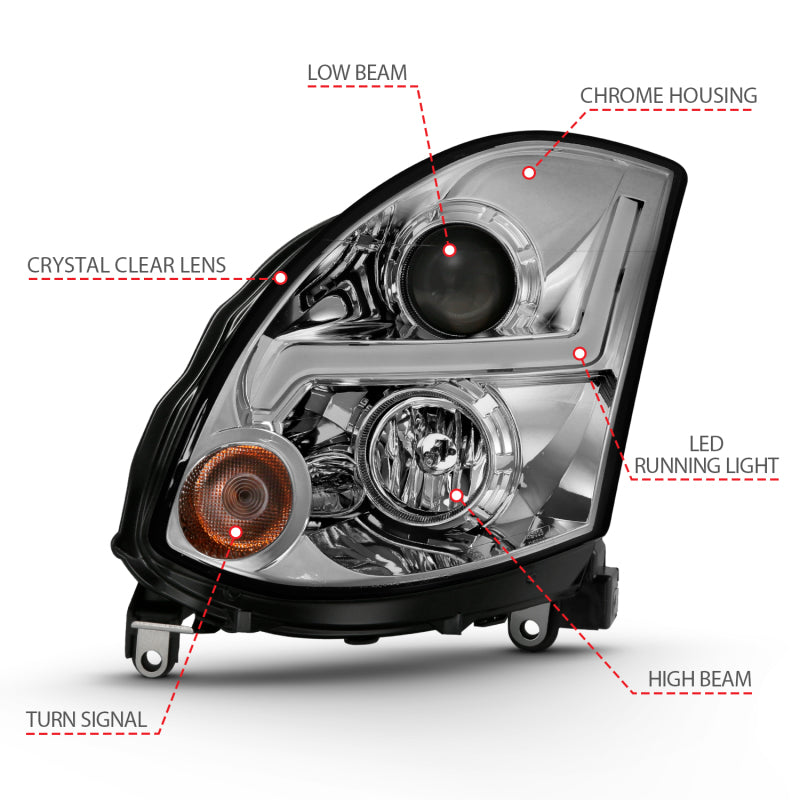 ANZO 2003-2007 Infiniti G35 Projector Headlight Plank Style Black (HID Compatible, No HID Kit ) - eliteracefab.com